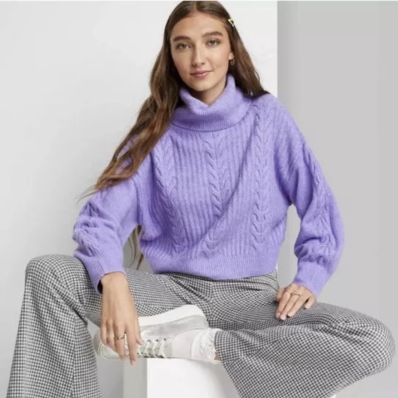Wild Fable Purple Cable Knit Cropped Turtleneck Sweater, Women’s Size Medium - Picture 4 of 11